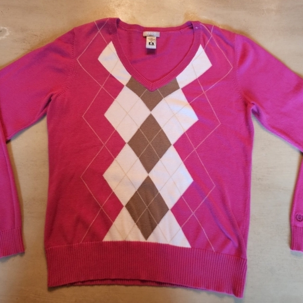 Izod Golf pink argyle sweater size small